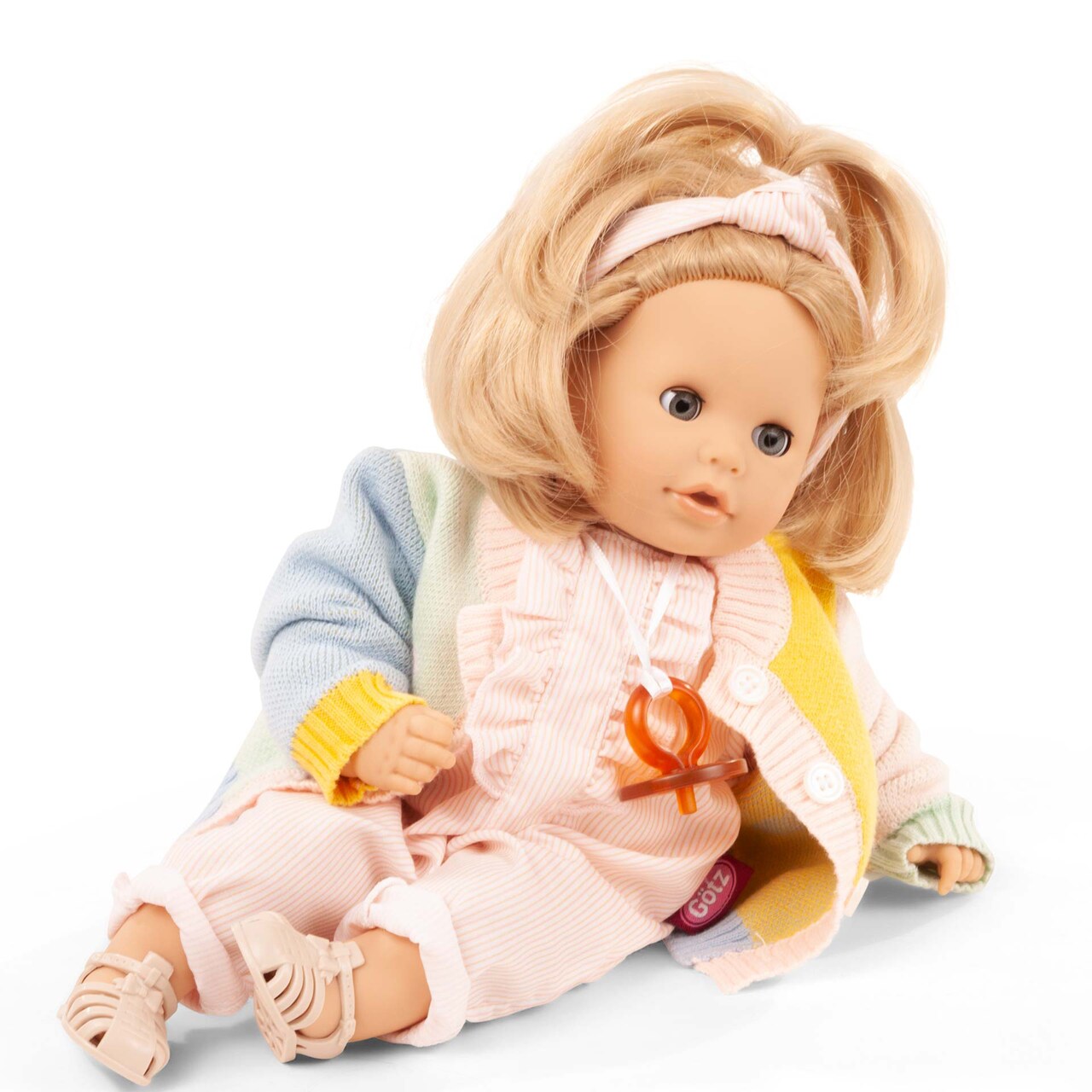 Gotz 2416069 Cosy Aquini Colours - 13" tall bathing doll with short blond hair and blue sleeping Eyes.